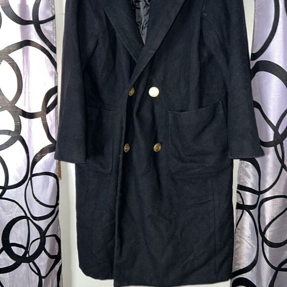 Moussy Vintage Black Trench Overcoat Size Small with Nautical Gold Buttons - Picture 4 of 13